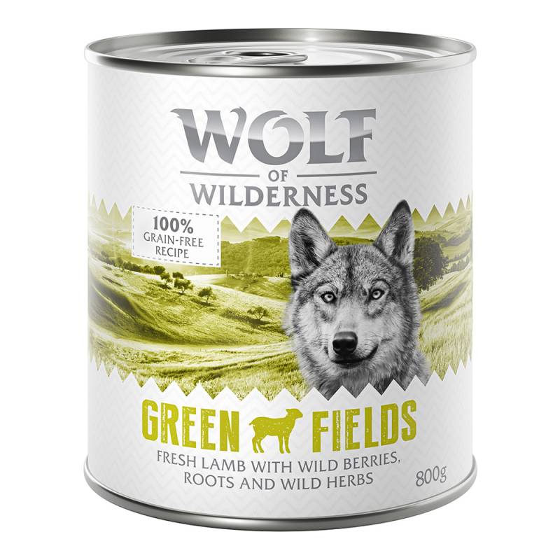15 % Rabatt: 12 x 800 g Wolf of Wilderness  - Green Fields - Lamm von Wolf of Wilderness