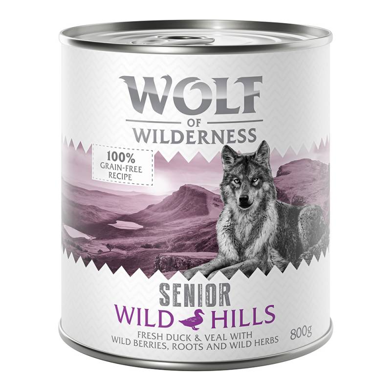 15 % Rabatt: 12 x 800 g Wolf of Wilderness  - SENIOR Wild Hills - Ente & Kalb von Wolf of Wilderness