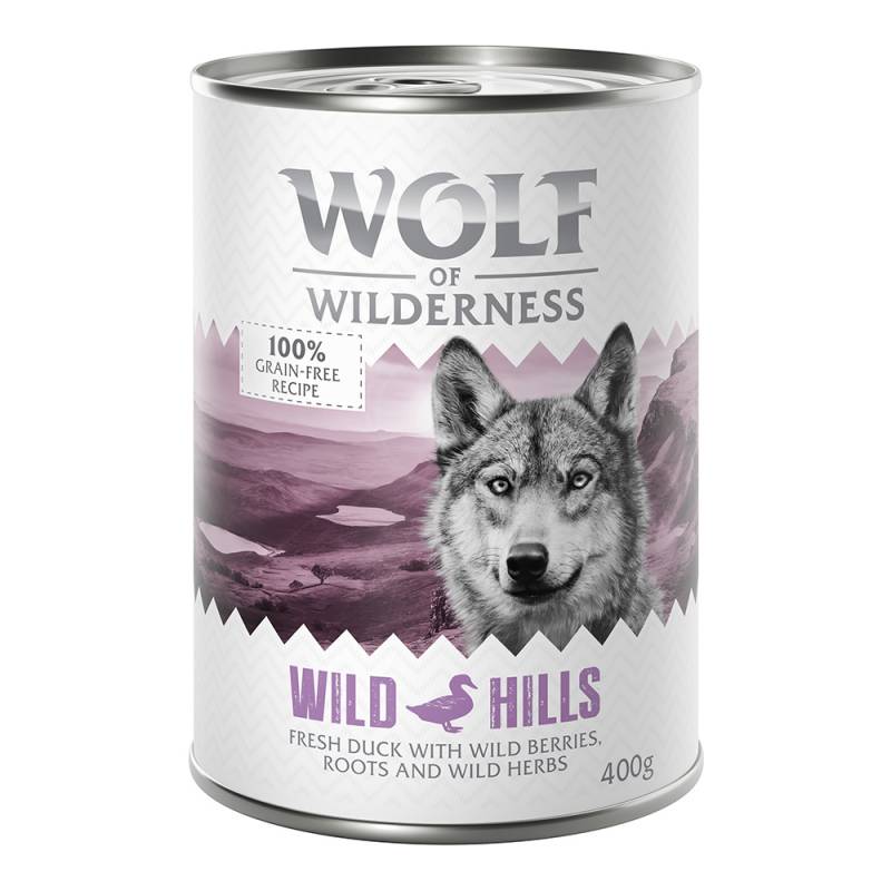 Bis zu 15% Rabatt: Wolf of Wilderness 6 x 400 g  - ADULT Wild Hills - Ente von Wolf of Wilderness