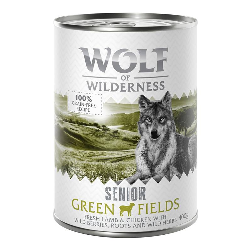 Bis zu 15% Rabatt: Wolf of Wilderness 6 x 400 g  - SENIOR Green Fields - Lamm & Huhn von Wolf of Wilderness
