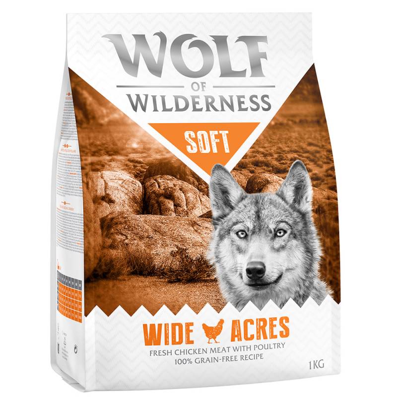 Bis zu 25% Rabatt: 1 kg Wolf of Wilderness Trockenfutter  - Wide Acres - Huhn (Soft & Strong) von Wolf of Wilderness