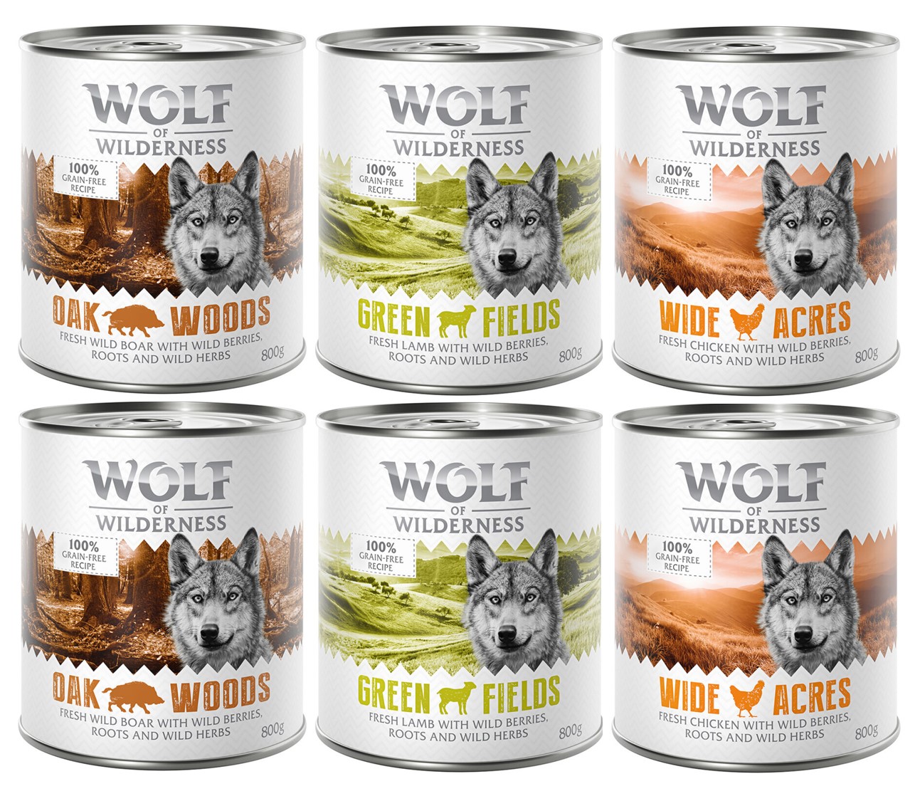 Wolf of Wilderness Adult - Mixpaket - 6 x 800 g: Wildschwein, Huhn, Lamm von Wolf of Wilderness
