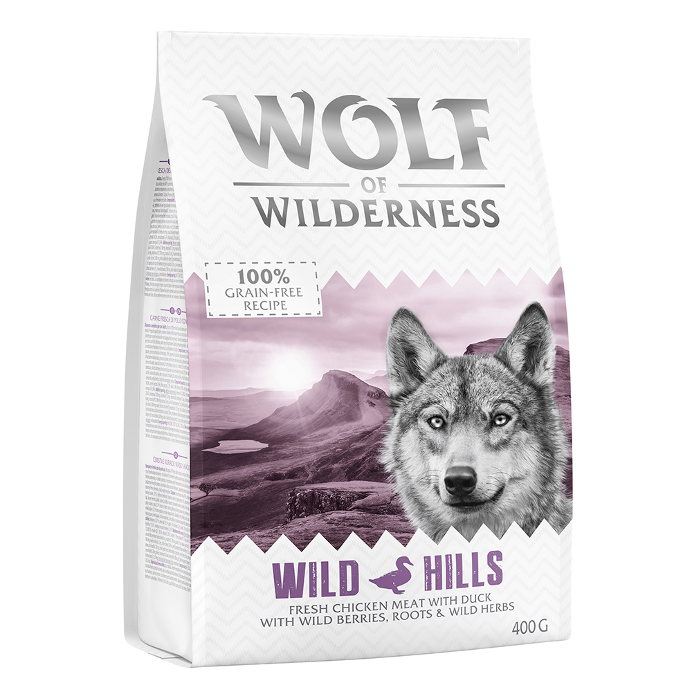 Probiergrößen! Wild Freedom Trockenfutter, Einzeldosen & Snacks Für den HUND: Wolf of Wilderness "Wild Hills" - Ente 400 g Trockenfutter von Wolf of Wilderness