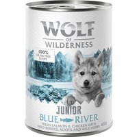 Sparpaket Little Wolf of Wilderness Junior 24 x 400 g - Duo-Protein - Blue River Junior - Huhn & Lachs von Wolf of Wilderness