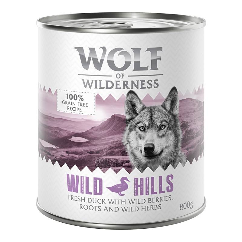 Sparpaket Wolf of Wilderness Adult - Single Protein 24 x 400 g / 800 g 24 x 800 g: Wild Hills - Ente von Wolf of Wilderness