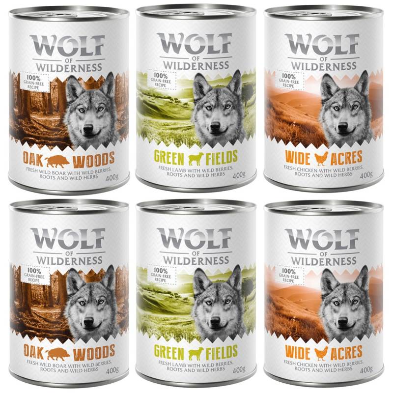 Sparpaket Wolf of Wilderness Adult - Single Meat 24 x 400 g / 800 g 24 x 400 g: Mix: Ente, Lamm, Wildschwein Sparpaket Wolf of Wilderness Adult - Single Meat 24 x 400 g / 800 g 24 x 400 g: Mix: Ente, Lamm, Wildschwein von Wolf of Wilderness