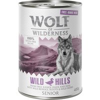 Sparpaket Wolf of Wilderness "Freiland-Fleisch" Senior 12 x 400 g - Senior Wild Hills - Freiland-Ente & Freiland-Kalb von Wolf of Wilderness