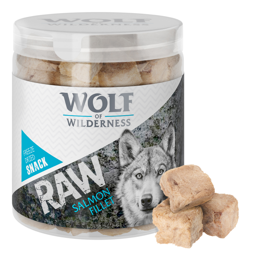Sparpaket Wolf of Wilderness - RAW Snacks (gefriergetrocknet) - Lachsfilet, große Würfel 4 x 70 g von Wolf of Wilderness