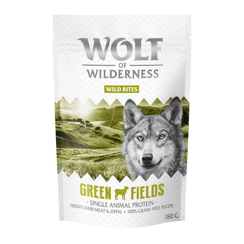 Sparpaket 3 x 180 g: Wolf of Wilderness Snack - Wild Bites - Green Fields - Lamm (Monoprotein) von Wolf of Wilderness