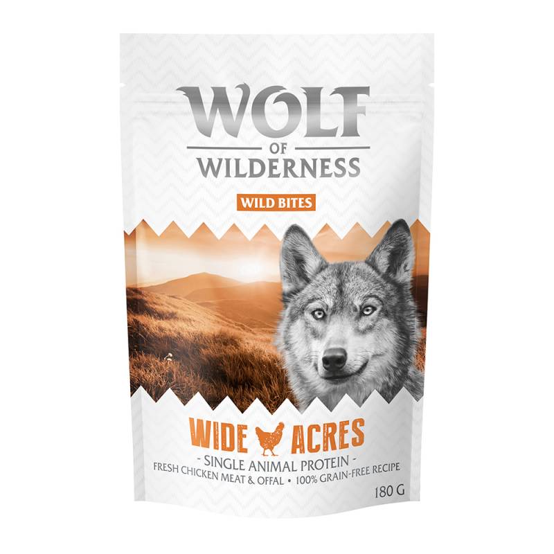 Sparpaket 3 x 180 g: Wolf of Wilderness Snack - Wild Bites - Wide Acres - Huhn (Monoprotein) von Wolf of Wilderness