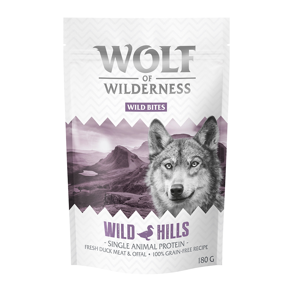 Sparpaket 3 x 180 g: Wolf of Wilderness Snack - Wild Bites - Wild Hills - Ente (Monoprotein) von Wolf of Wilderness