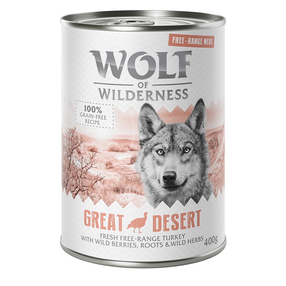 Wolf of Wilderness Adult - Single Protein Freilandfleisch/-innereien 6 x 400 g  - Sparpaket 12 x 400 g: Great Desert - Freiland-Pute von Wolf of Wilderness