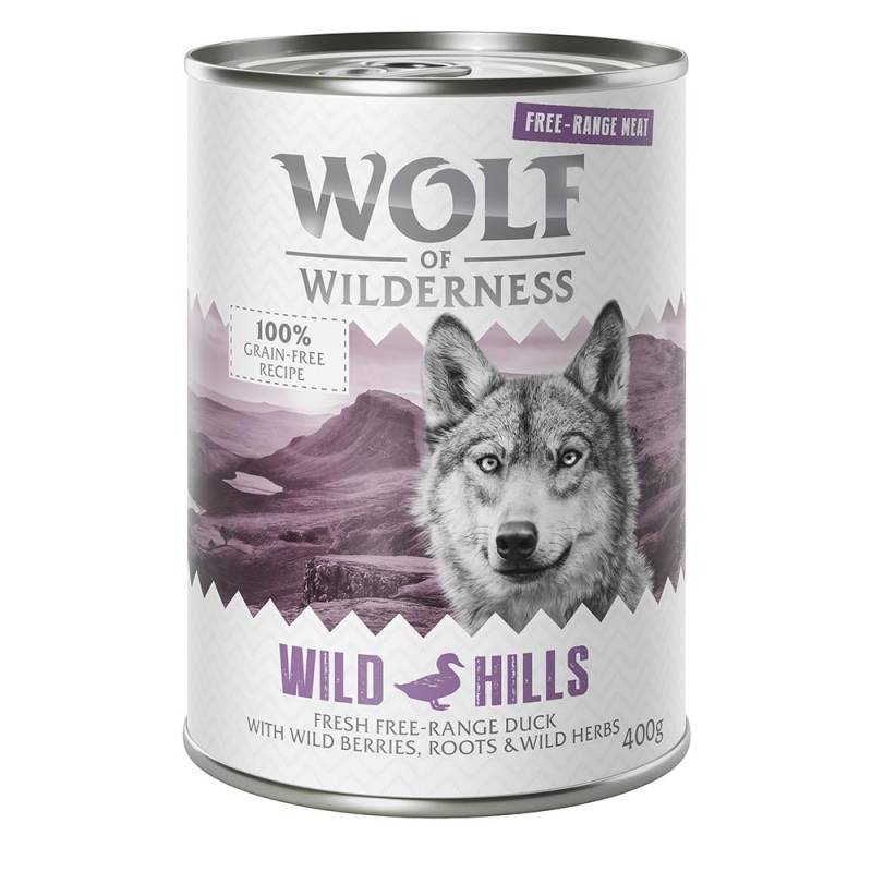 Wolf of Wilderness Adult - Single Protein Freilandfleisch/-innereien 6 x 400 g  - Sparpaket 12 x 400 g: Wild Hills - Freiland-Ente von Wolf of Wilderness