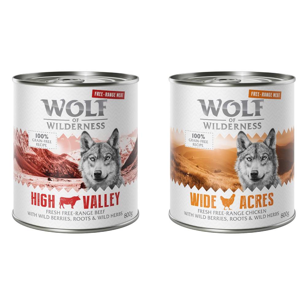 Wolf of Wilderness Adult - Single Protein Freilandfleisch/-innereien  6 x 800 g - Sparpaket 12 x 800 g: Mixpaket: Freiland-Huhn, Freiland-Rind von Wolf of Wilderness