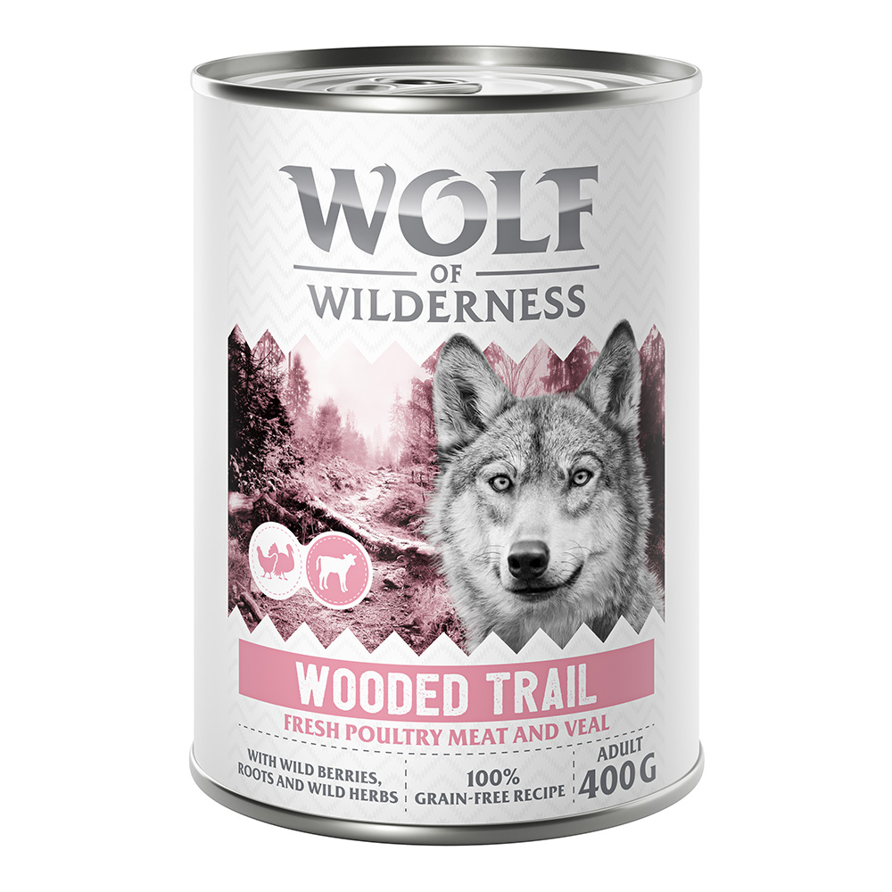 Wolf of Wilderness Adult 6 x 400 g - Mit viel frischem Geflügel  - Wooded Trails - Geflügel mit Kalb von Wolf of Wilderness