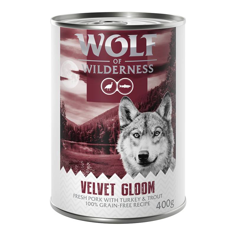 Wolf of Wilderness Adult - mit frischem rotem Fleisch 6 x 400 g  Velvet Gloom: Schwein, Pute und Forelle von Wolf of Wilderness