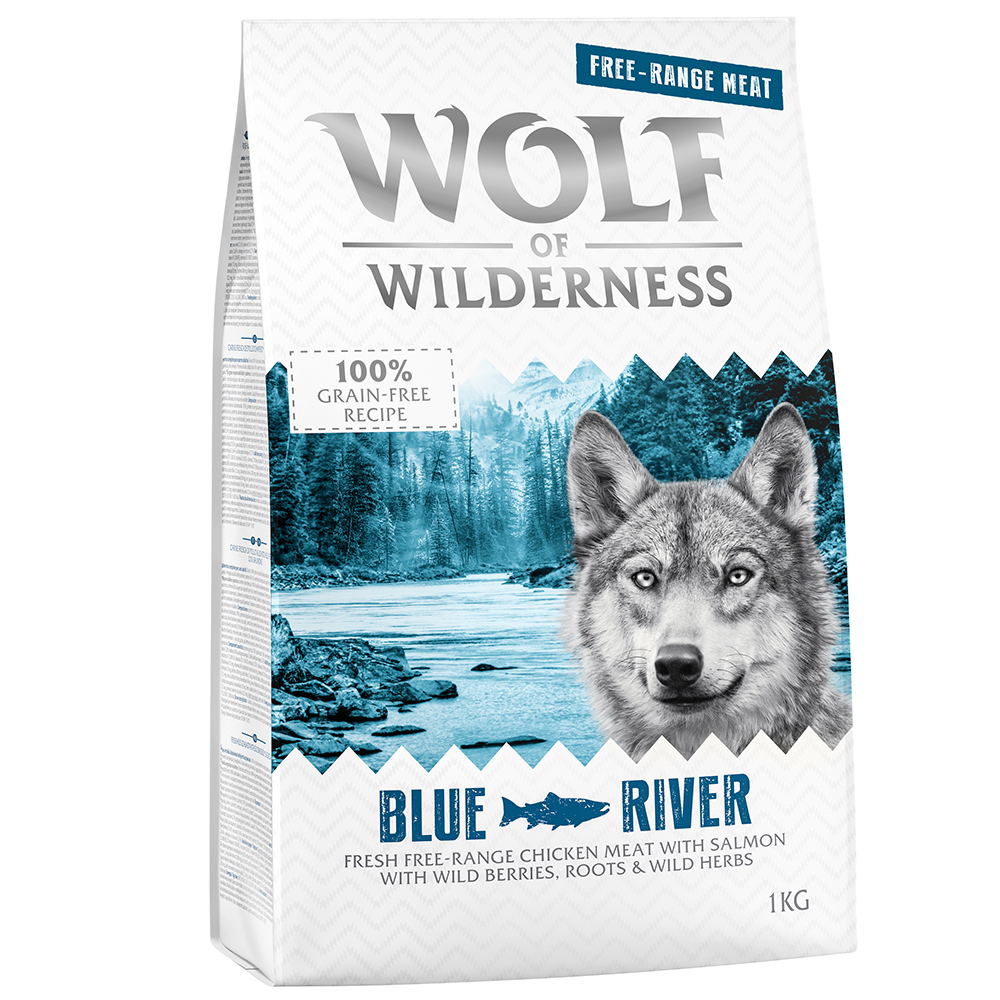 Wolf of Wilderness Adult "Blue River" - Freilandhuhn & Lachs - Sparpaket: 5 x 1 kg von Wolf of Wilderness