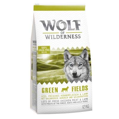 Wolf of Wilderness Adult "Green Fields" - Lamm, Premium Trockenfutter 100% Getreide- und Glutenfrei Angereichert mit Waldfrüchten, Wildkräutern und Wurzeln 2 x 12 kg von Wolf of Wilderness