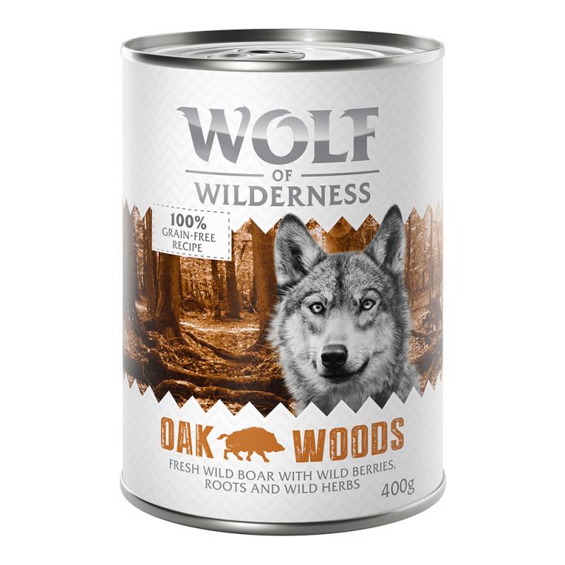 Sparpaket Wolf of Wilderness Adult - Single Protein 24 x 400 g / 800 g 24 x 400 g: Oak Woods - Wildschwein von Wolf of Wilderness