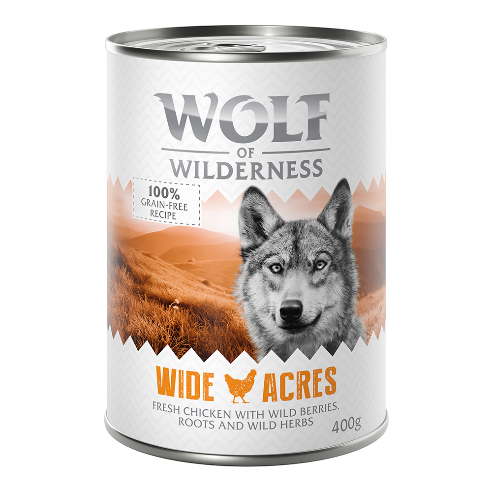 Sparpaket Wolf of Wilderness Adult - Single Protein 24 x 400 g / 800 g 24 x 400 g:  Wide Acres - Huhn von Wolf of Wilderness