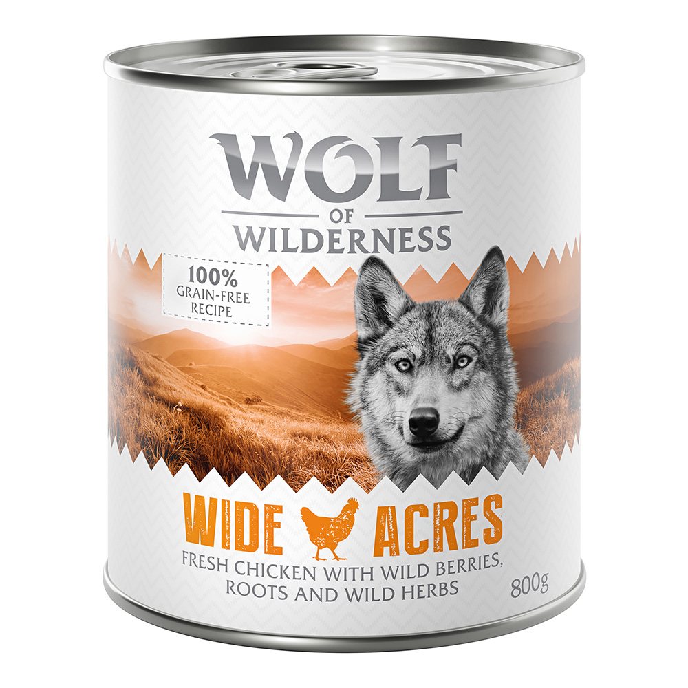 Sparpaket Wolf of Wilderness Adult - Single Protein 24 x 400 g / 800 g 24 x 800 g: Wide Acres - Huhn von Wolf of Wilderness