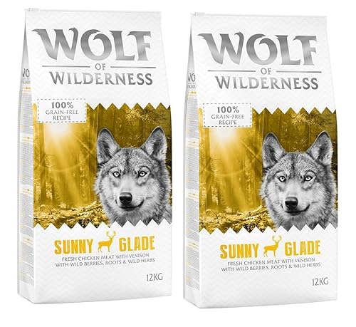 Wolf of Wilderness Adult Sunny Glade - Venison Premium Trockenfutter für Hunde 100% getreide- und glutenfrei angereichert mit Waldfrüchten, Wildkräutern und Wurzeln 2 x 12 kg von Wolf of Wilderness