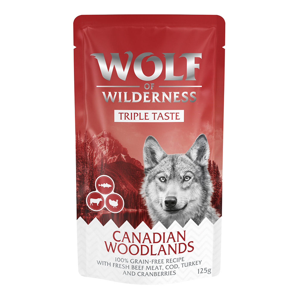 Wolf of Wilderness Adult - "Triple Taste" 12 x 125 g Canadian Woodlands - Rind, Kabeljau, Truthahn Wolf of Wilderness Adult - "Triple Taste" 12 x 125 g Canadian Woodlands - Rind, Kabeljau, Truthahn von Wolf of Wilderness