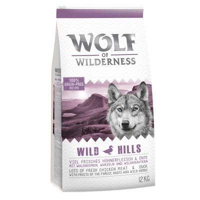 Wolf of Wilderness Adult 'Wild Hills' - Ente, Premium Trockenfutter für Hunde, 100% Getreide- und Glutenfrei, angereichert mit Waldfrüchten, Wildkräutern und Wurzeln, 2 x 12 kg von Wolf of Wilderness