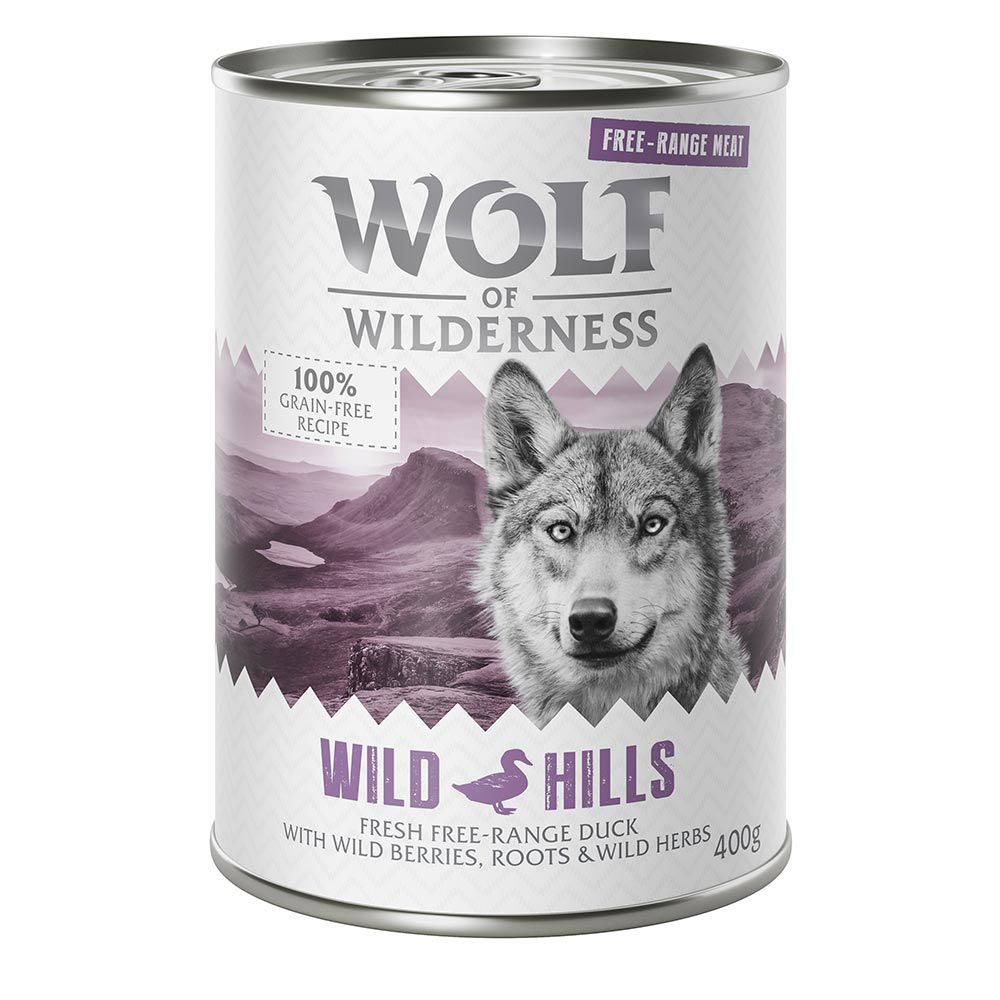 Wolf of Wilderness Adult - Single Protein Freilandfleisch/-innereien 6 x 400 g  - 6 x 400 g: Wild Hills - Freiland-Ente von Wolf of Wilderness