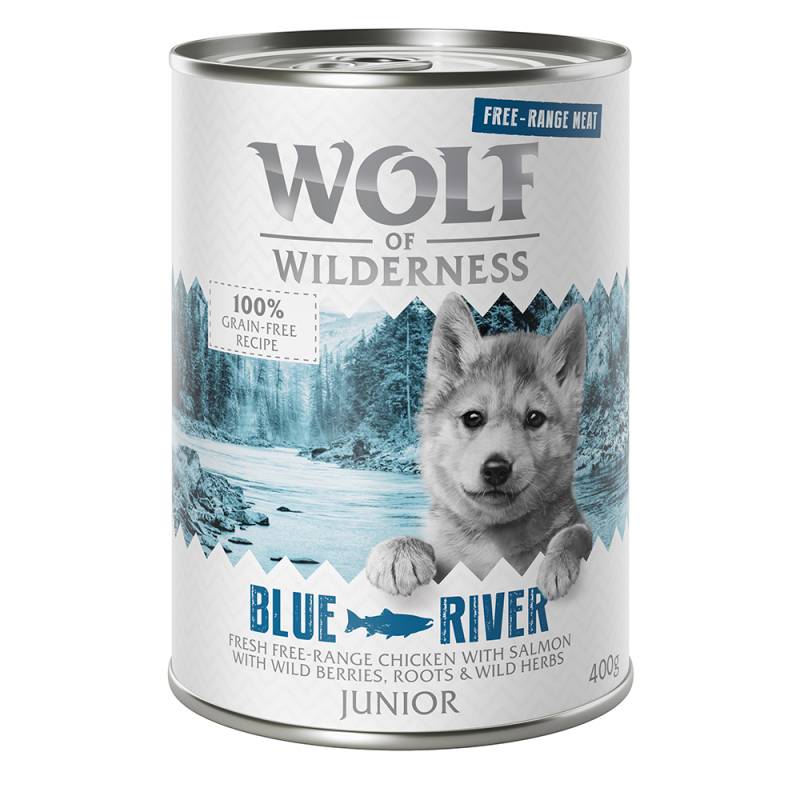 Wolf of Wilderness JUNIOR - Freiland-Huhn & Lachs - 6 x 400 g von Wolf of Wilderness