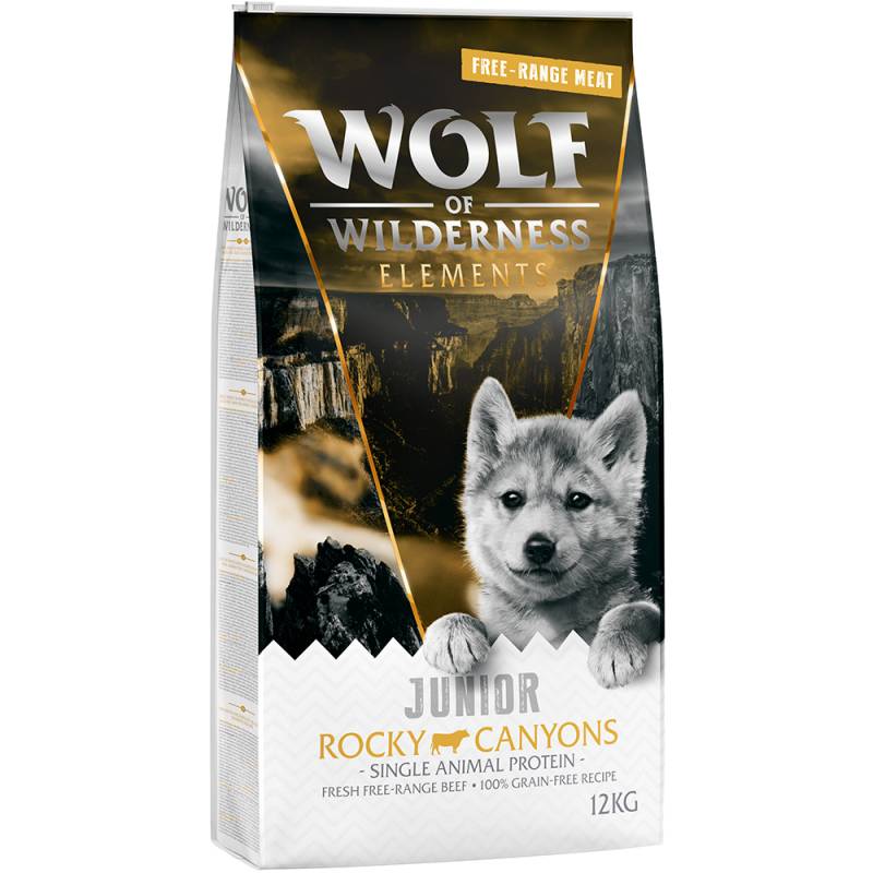 Wolf of Wilderness JUNIOR "Rocky Canyons" Freiland-Rind - getreidefrei - 12 kg von Wolf of Wilderness