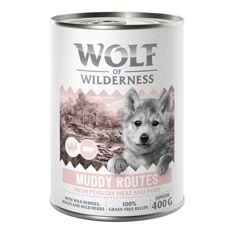 Wolf of Wilderness Junior - mit viel frischem Geflügel 6 x 400 g - Muddy Routes - Geflügel mit Schwein von Wolf of Wilderness