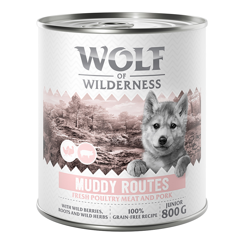 Wolf of Wilderness Junior - mit viel frischem Geflügel 6 x 800 g - Muddy Routes - Geflügel mit Schwein von Wolf of Wilderness