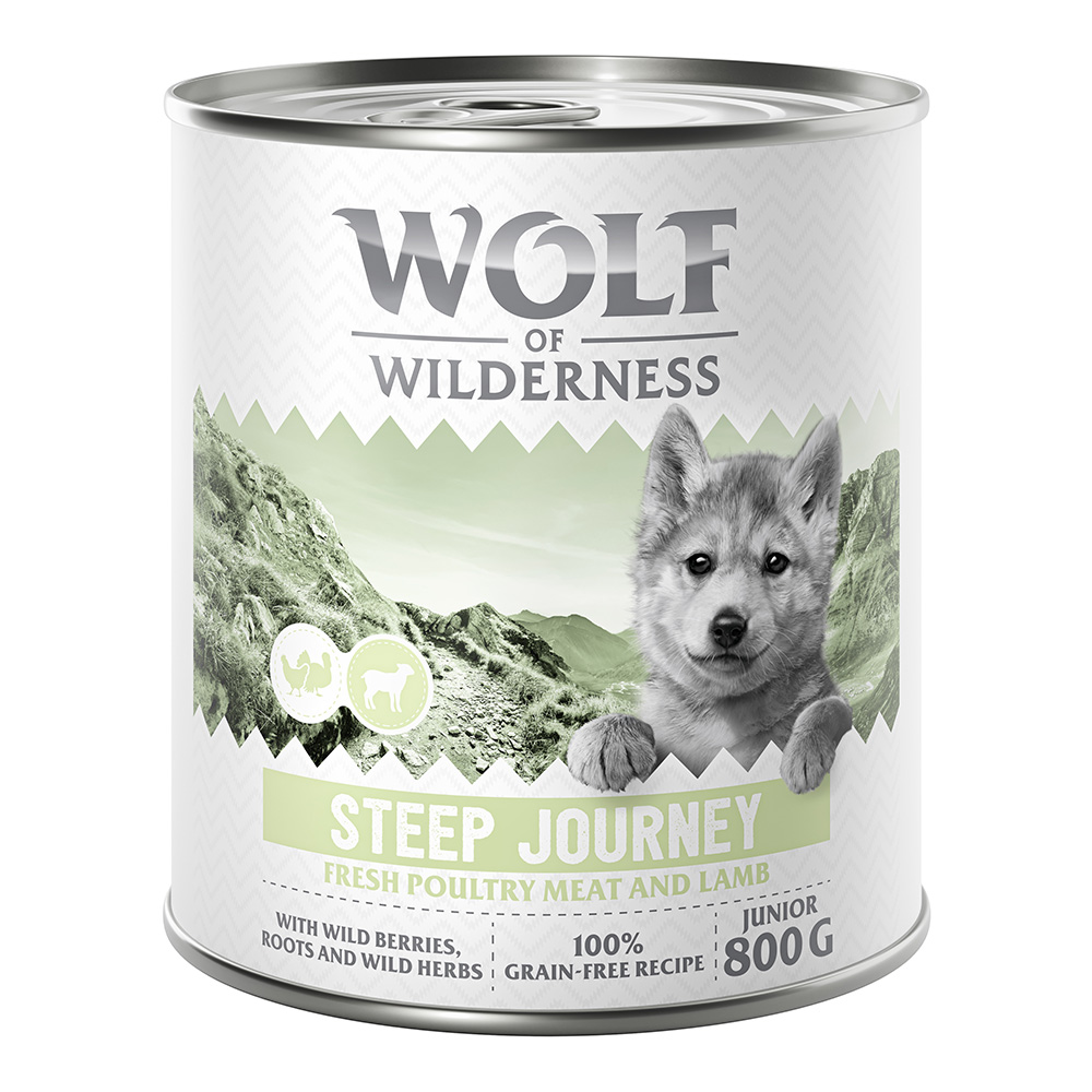 Wolf of Wilderness Junior 6 x 800 g - Mit viel frischem Geflügel  - Steep Journey - Geflügel mit Lamm von Wolf of Wilderness