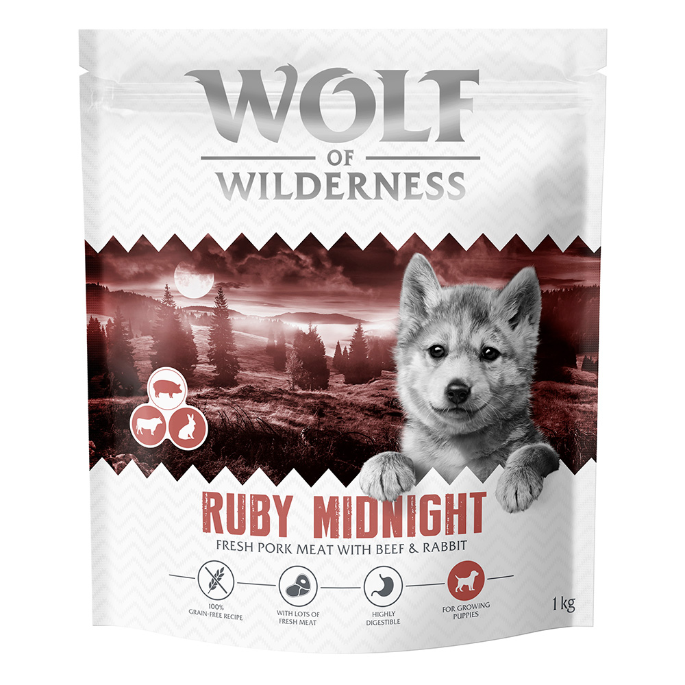 Wolf of Wilderness Junior "Ruby Midnight" Rind & Kaninchen - getreidefreie Rezeptur - Sparpaket: 5 x 1 kg Wolf of Wilderness Junior "Ruby Midnight" Rind & Kaninchen - getreidefreie Rezeptur - Sparpaket: 5 x 1 kg von Wolf of Wilderness