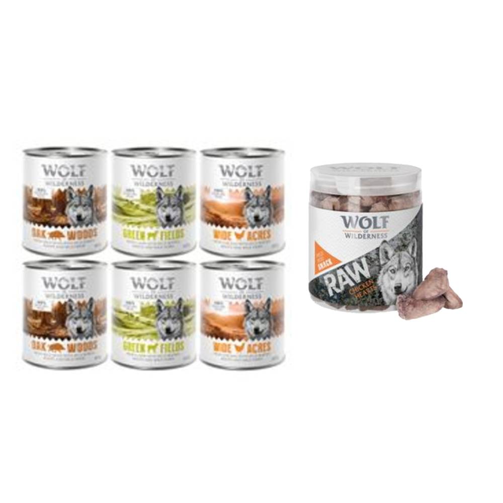 Wolf of Wilderness Kombi-Paket: 24 x 800 g Nassfutter + 4 x 70 g RAW Snacks - Mixpaket: Wildschwein, Huhn, Lamm + Hühnerherzen Wolf of Wilderness Kombi-Paket: 24 x 800 g Nassfutter + 4 x 70 g RAW Snacks - Mixpaket: Wildschwein, Huhn, Lamm + Hühnerherzen von Wolf of Wilderness