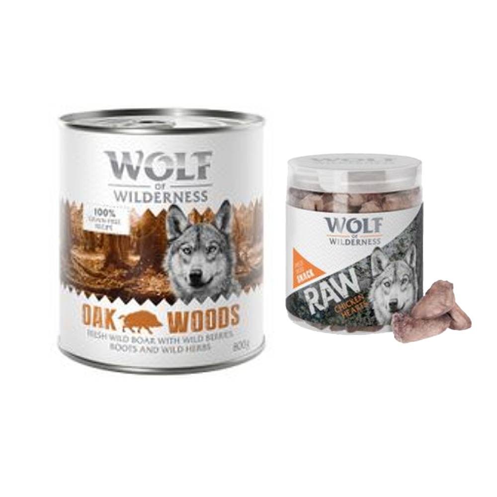 Wolf of Wilderness Kombi-Paket: 24 x 800 g Nassfutter + 4 x 70 g RAW Snacks - Oak Woods - Wildschwein + Hühnerherzen Wolf of Wilderness Kombi-Paket: 24 x 800 g Nassfutter + 4 x 70 g RAW Snacks - Oak Woods - Wildschwein + Hühnerherzen von Wolf of Wilderness