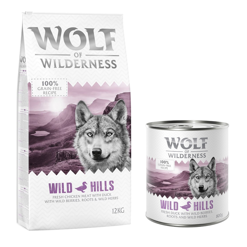 Wolf of Wilderness Kombi-Paket: Adult Trockenfutter + passende Nassfutter - 12 kg Wild Hills - Ente + 24 x 800 Wild Hills - Ente Wolf of Wilderness Kombi-Paket: Adult Trockenfutter + passende Nassfutter - 12 kg Wild Hills - Ente + 24 x 800 Wild Hills - Ente von Wolf of Wilderness