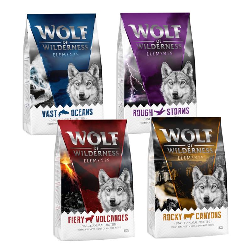 Wolf of Wilderness Mix-Probierpakete - getreidefrei ADULT Monoprotein: Lamm, Ente, Rind, Fisch (4 x 1 kg) von Wolf of Wilderness
