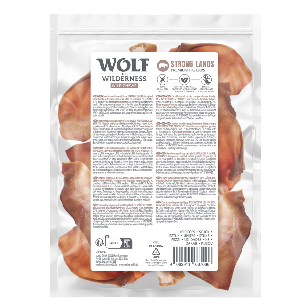Wolf of Wilderness Premium Schweineohren "Strong Lands"  - 3 x 10 Stück von Wolf of Wilderness