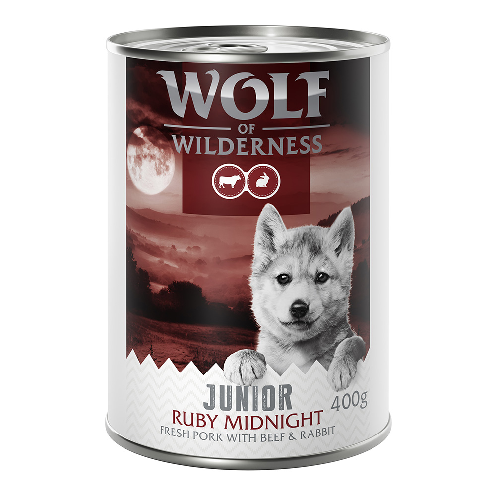 Wolf of Wilderness Junior - mit frischem rotem Fleisch 6 x 400 g  Ruby Midnight von Wolf of Wilderness