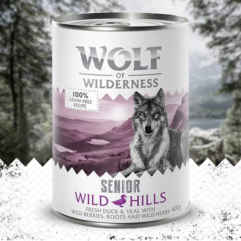 Wolf of Wilderness Senior 6 / 24 x 400 g - Duo-Protein Rezeptur - Sparpaket 24 x 400 g: Mix Lamm, Ente von Wolf of Wilderness