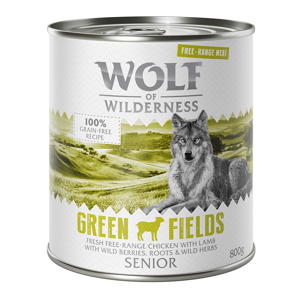 Wolf of Wilderness Senior - Freilandfleisch/-innereien 6 / 12 x 800 g  - 12 x 800 g: Senior Green Fields - Freiland-Lamm & Freiland-Huhn von Wolf of Wilderness