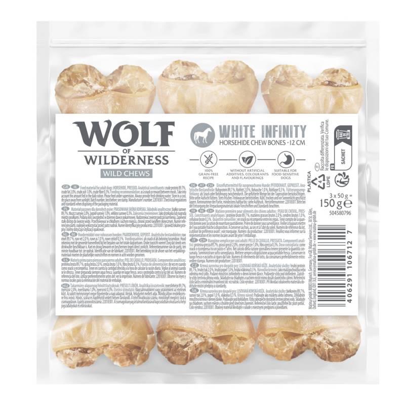 Wolf of Wilderness Snacks zum Sonderpreis! - Kauknochen aus Pferdehaut "White Infinity": 3 x 12 cm (150 g) von Wolf of Wilderness