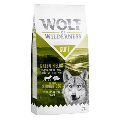 Wolf of Wilderness Soft "Green Fields" - Lamm, 100% getreidefrei, komplettes halb-feuchtes Erwachsenenfutter mit leckerem und gut akzeptiertem frischem Rindfleisch für Hunde mit Getreideallergie, 2 x 12 kg von Wolf of Wilderness