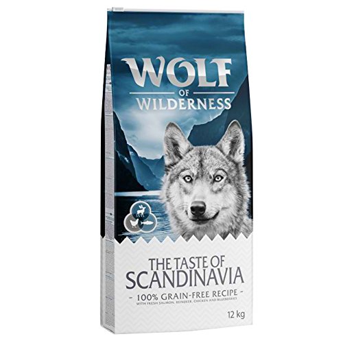 Wolf of Wilderness The Taste of Scandinavia Trockenfutter für ausgewachsene Hunde mit frischem Lachs, Rentier und Huhn mit Blaubeeren (5 kg) von Wolf of Wilderness