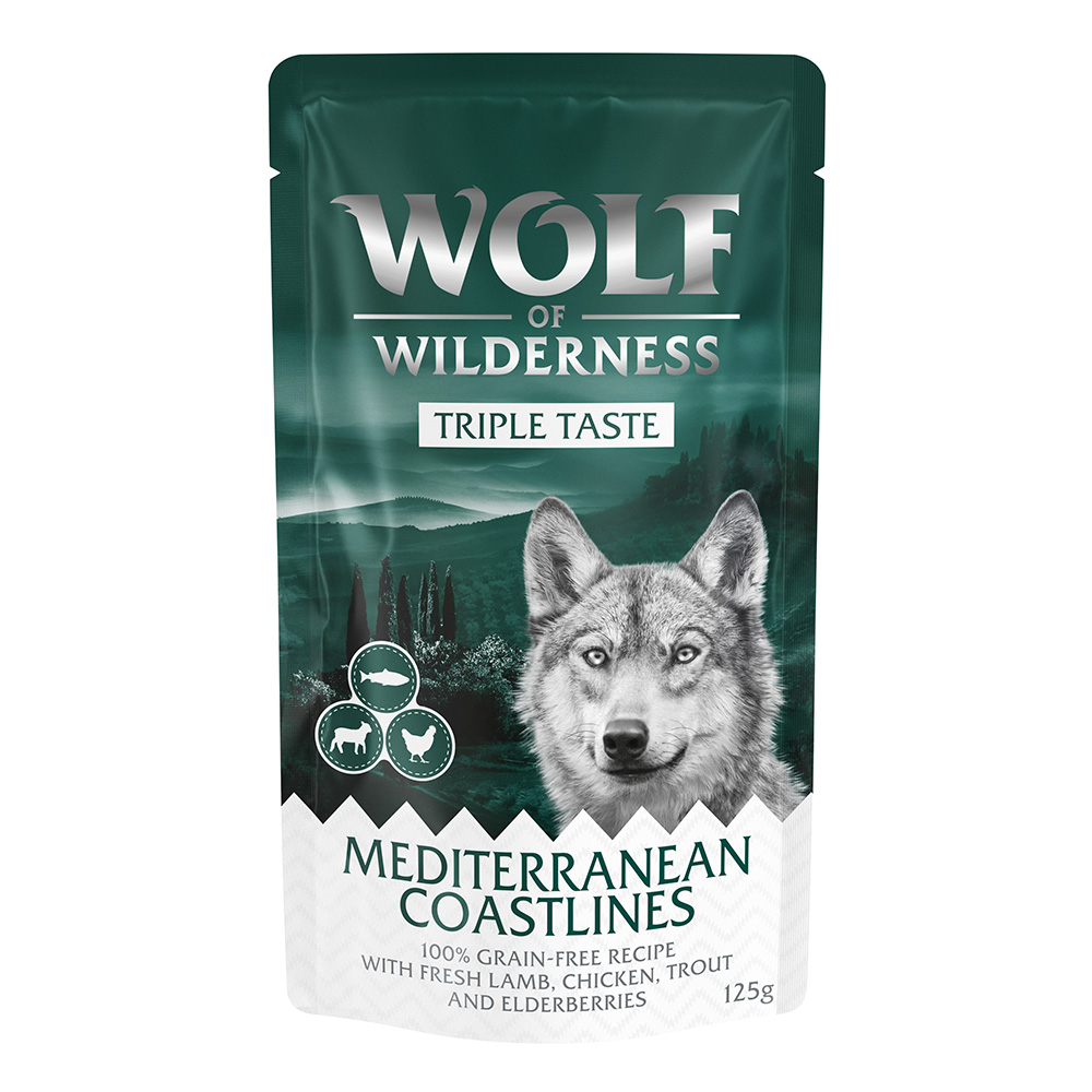 Wolf of Wilderness Adult - "Triple Taste" 12 x 125 g Mediterranean Coastlines -  Lamm, Huhn, Forelle von Wolf of Wilderness