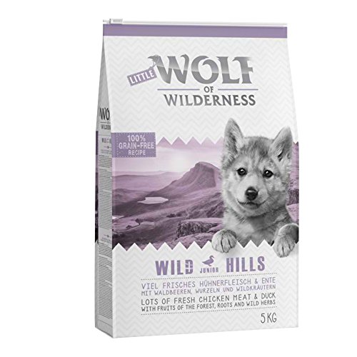 Wolf of Wilderness Wild Hills Junior Trockenfutter für Hunde, mit schmackhafter Ente, Huhn, Wildbeeren, Wurzeln und Kräutern, 5 kg von Wolf of Wilderness