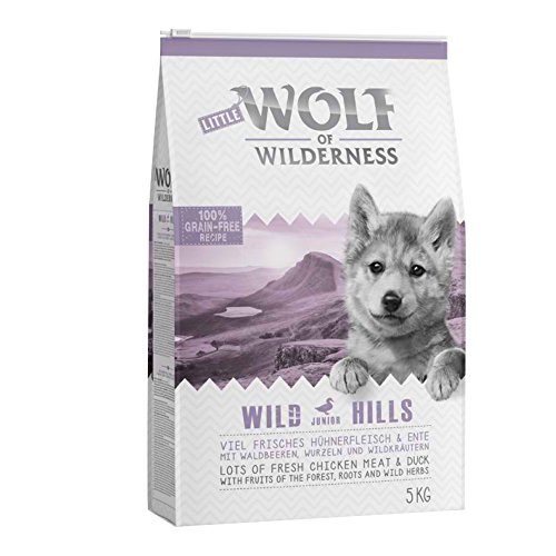 Wolf of Wilderness Hundetrockenfutter für Welpen, Wild Hills Junior mit Ente, Huhn, Waldbeeren, Wurzeln und Kräutern, 5 kg von Wolf of Wilderness