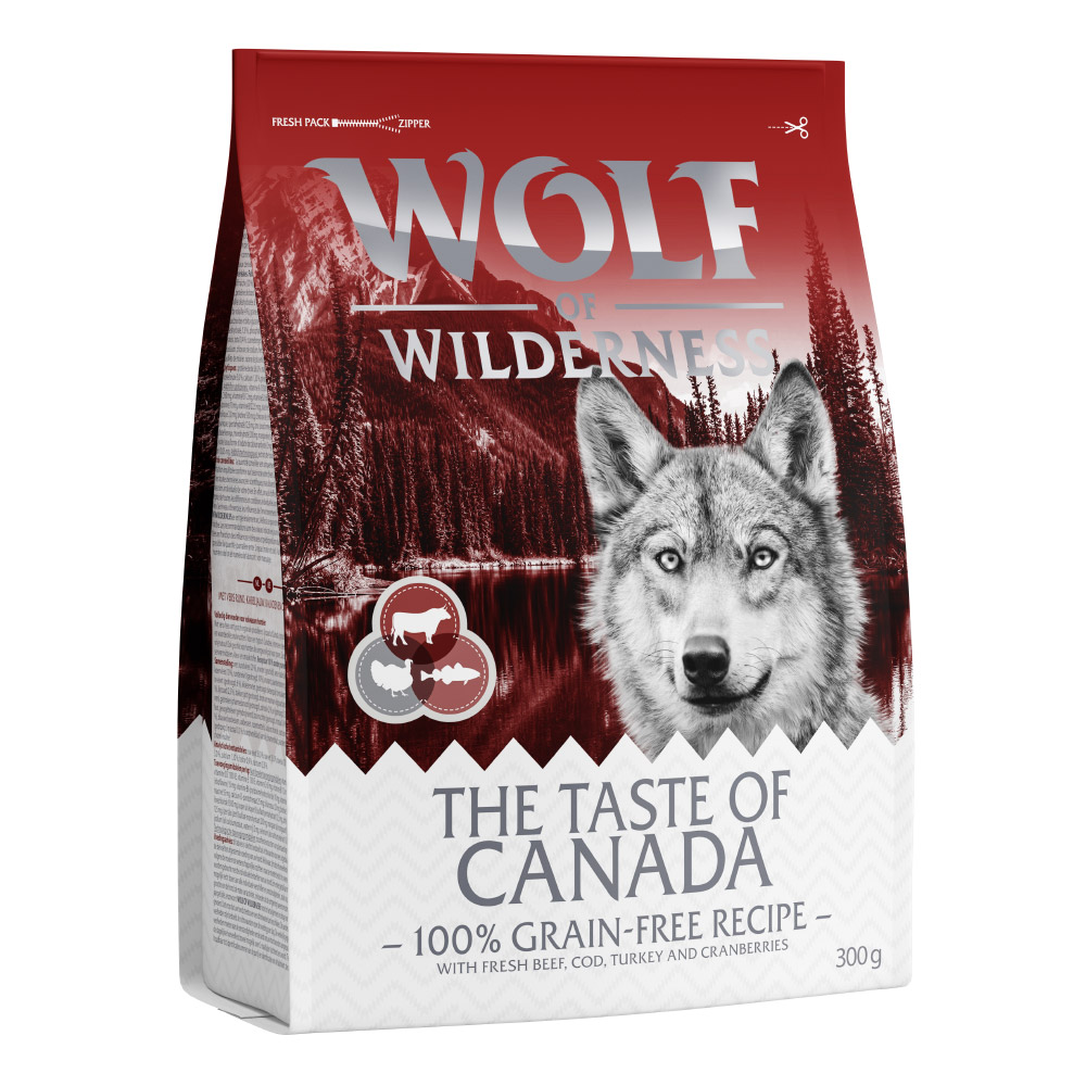 Wolf of Wilderness Probierbeutel - getreidefrei - kartoffelfrei: Canadian Woodlands - Rind, Pute, Fisch (300 g) von Wolf of Wilderness